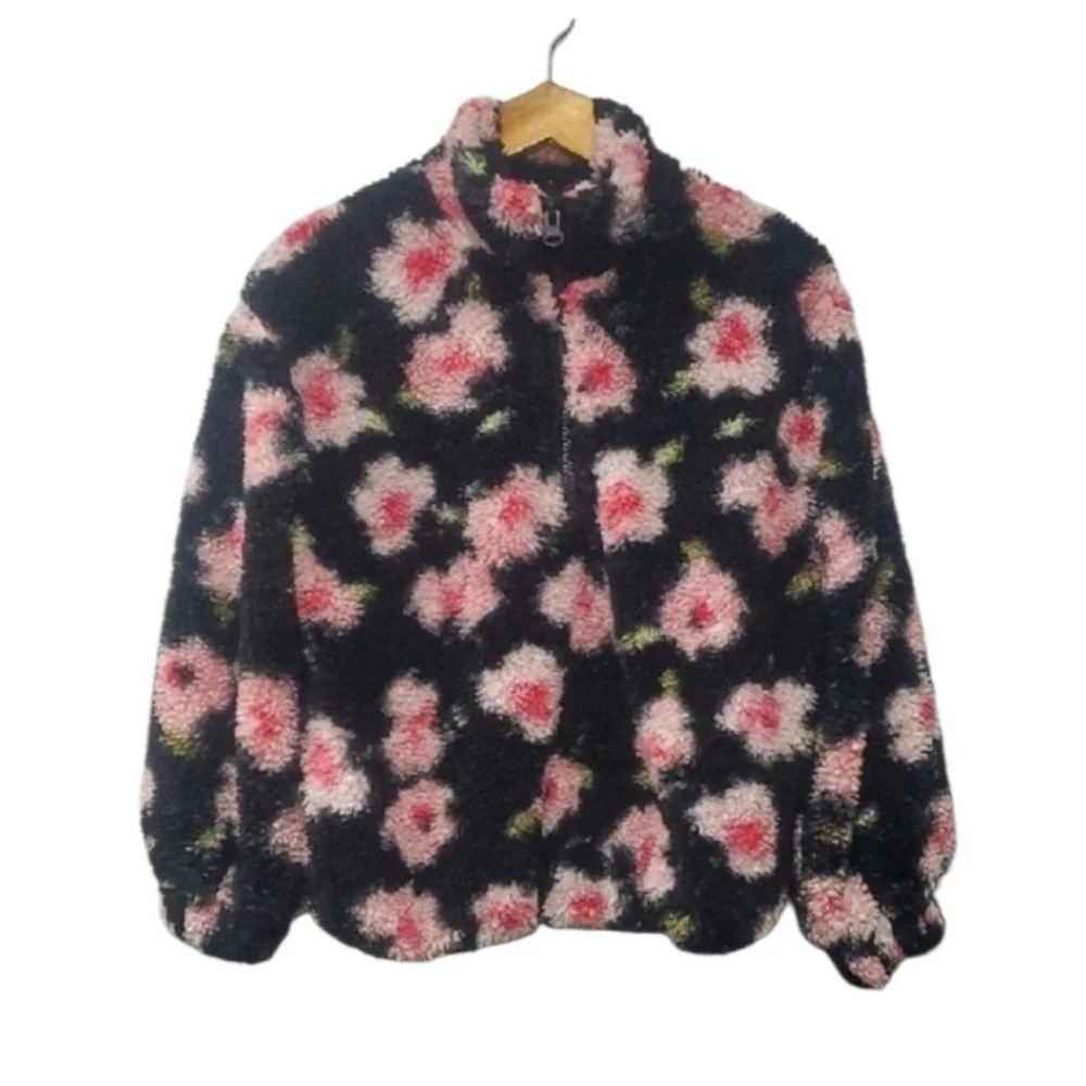 Sandy Liang X Target Jacket Women's XS Black Colorpop NYC Fleece Floral Sherpa‎